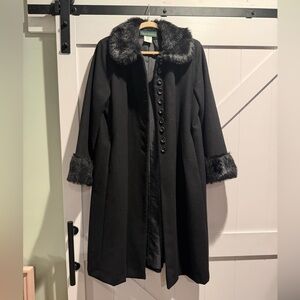Harve Benard Black Coat with Faux Fur Trim